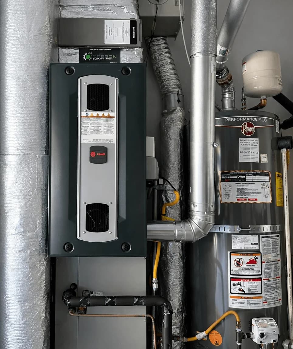 A new heat pump and ductless mini-split recently installed at a Cape Cod home by Durfee Plumbing & Heating.