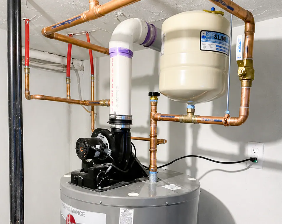 Durfee technician installing a water heater.