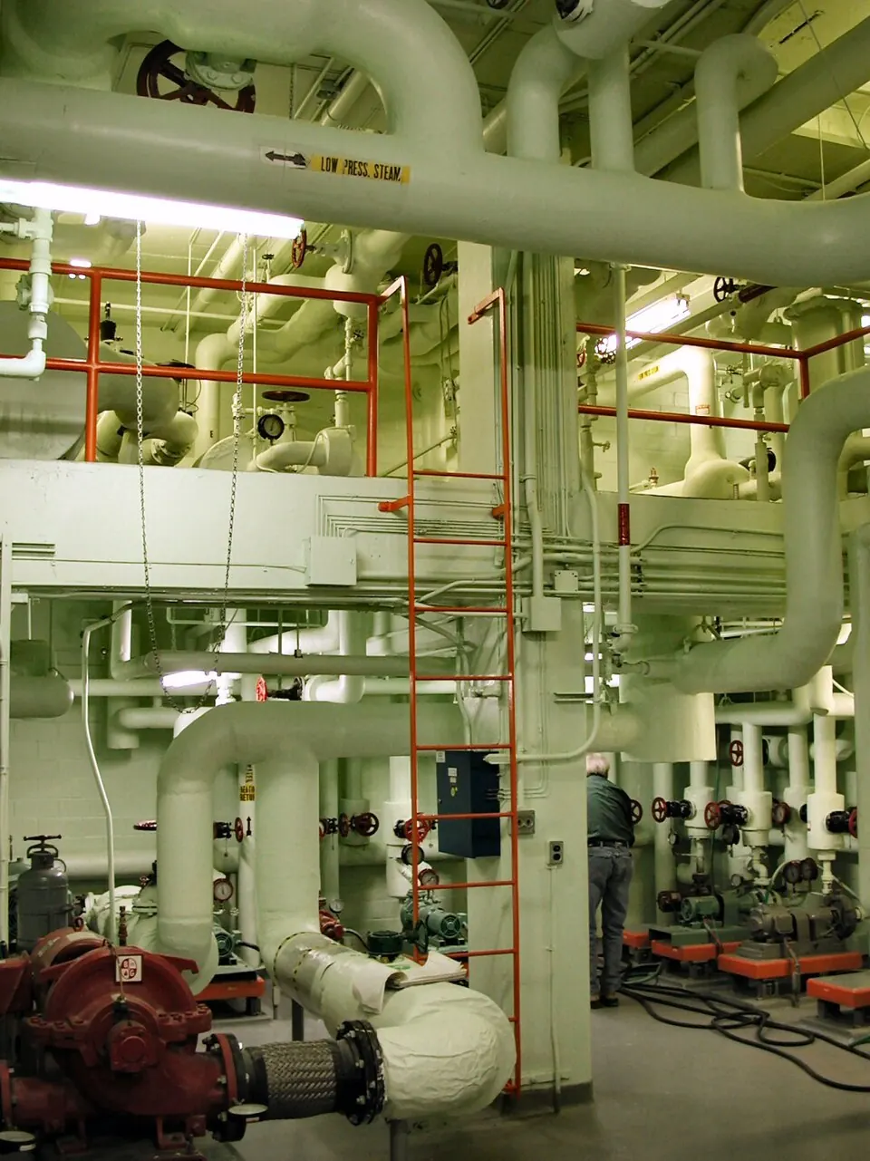 Mechanical room with insulated piping, valves and circulation equipment