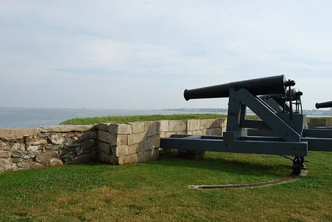 Cannons overlooking the water at Fort Phoenix in Fairhaven, Massachusetts