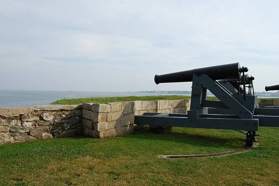 Cannons overlooking the water at Fort Phoenix in Fairhaven, Massachusetts